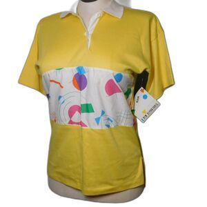 Vintage New Departures Bright Yellow Short sleeve shirt retro abstract shapes